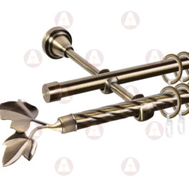 Карниз 2-рядный «Лист ветка» D16/16 (труба крученая/гладкая) Антик