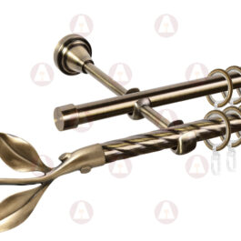 Карниз 2-рядный «Лист вишни» D16/16 (труба крученая/гладкая) Антик