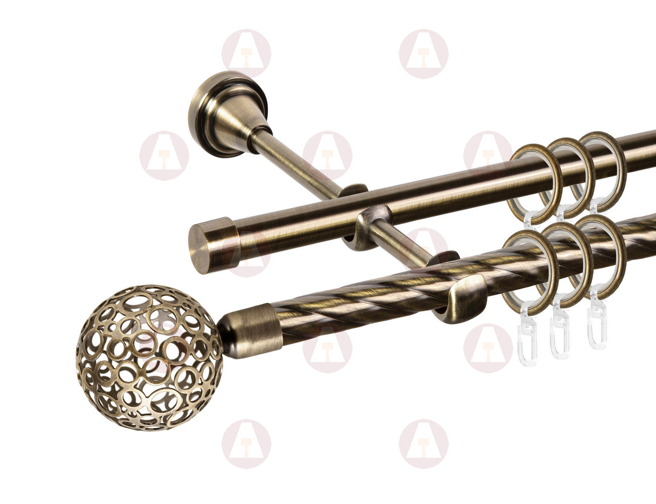 16_КрученаяГладкая_Стеновой_Метеор_БесшумноеСКрючком Карниз 2-рядный «Метеор» D16/16 (труба крученая/гладкая) Антик