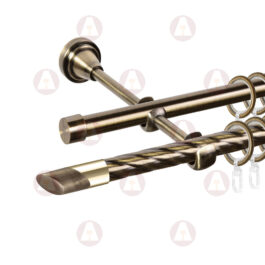 Карниз 2-рядный «Скос 2-х цвет.» D16/16 (труба крученая/гладкая) Антик/ Золото