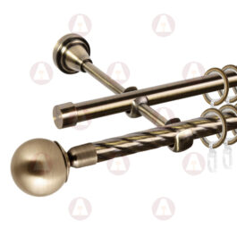 Карниз 2-рядный «Шар простой» D16/16 (труба крученая/гладкая) Антик